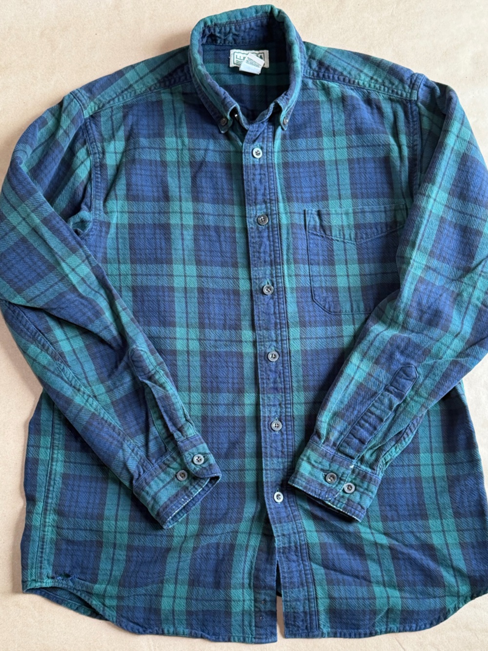 L.L. Bean Navy and Green Plaid Button-Down Shirt